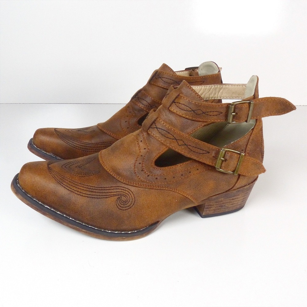 Roper Willa Embroidery Snip Toe Cowboy Booties Womens Sz 11 Brown Boots 09-021-
